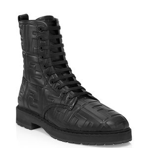 Fendi embossed logo black combat boots, size 38.5